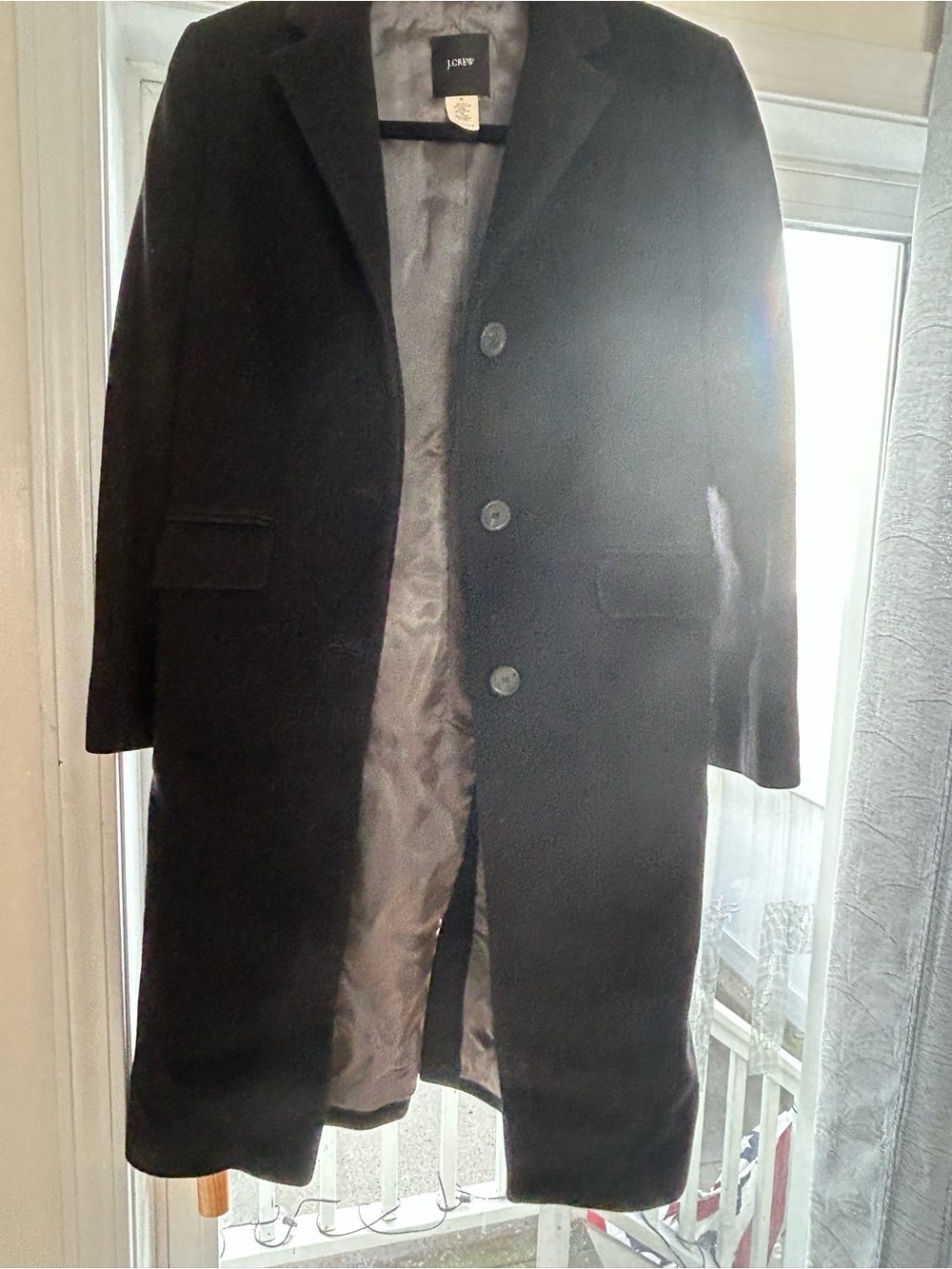 J. Crew Black Wool Blend Single-Breasted Trench Coat